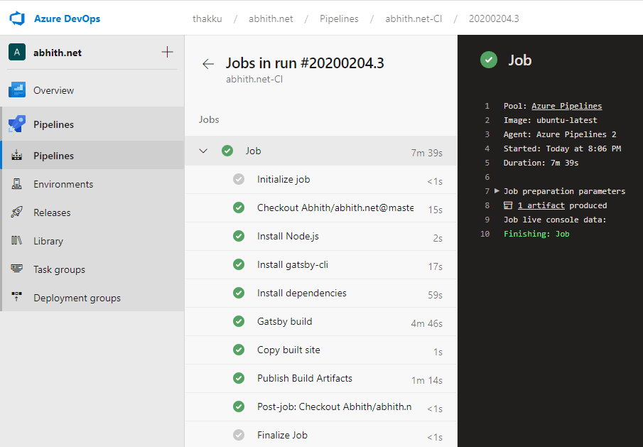 Azure DevOps Build Pipeline for Gatsby